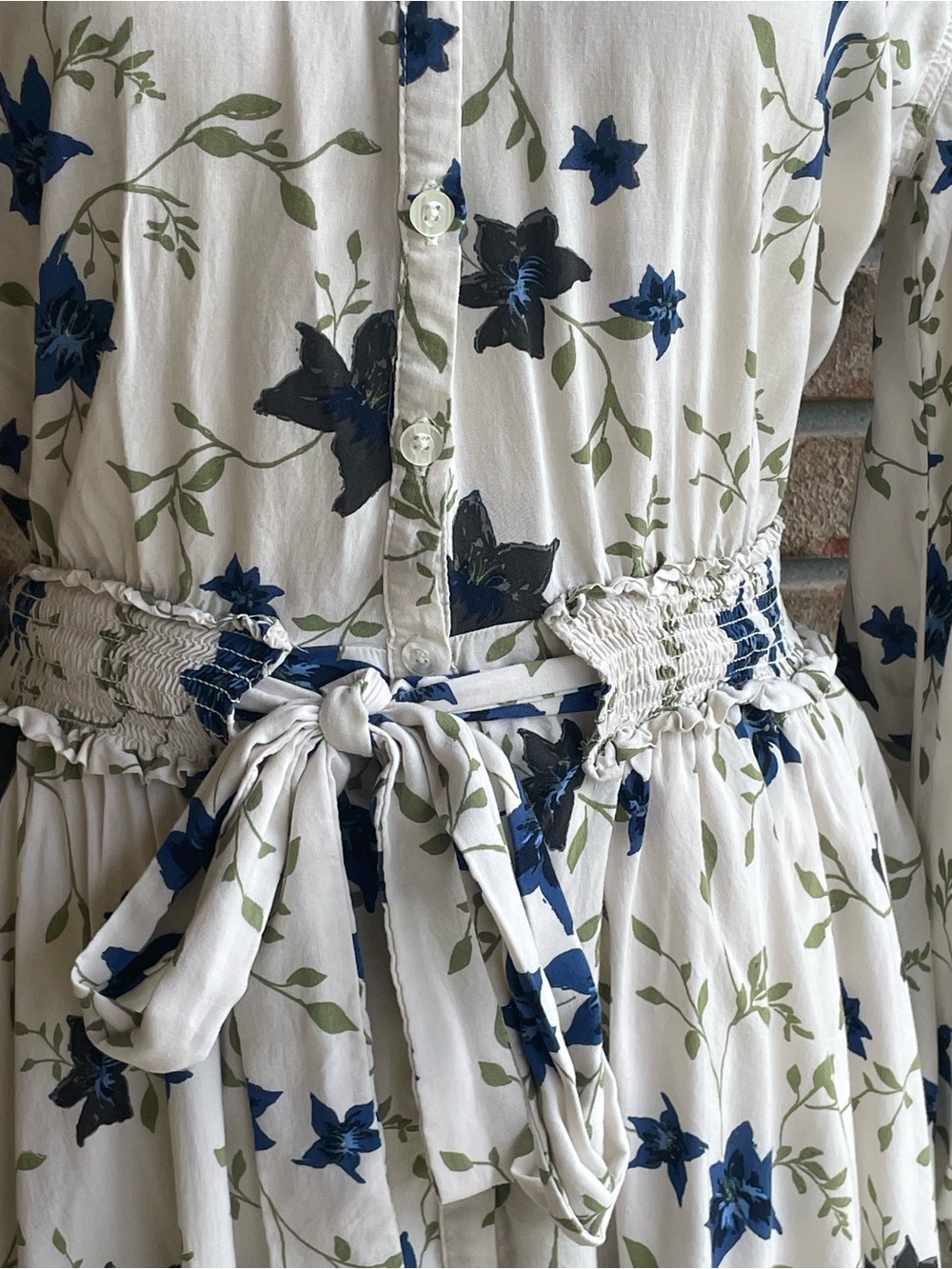 Free People Lighten Up White Long-Sleeve Shirt Dress with Blue Floral Print. - Picture 3 of 7